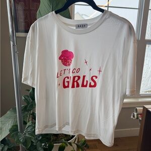 NASH Women's White Tee with Pink “Let’s go Girls” Graphic